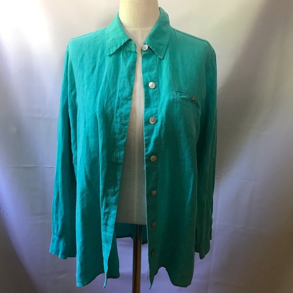 Tops - Chicos 100% linen shirt, teal. Size 1 (women’s 8)